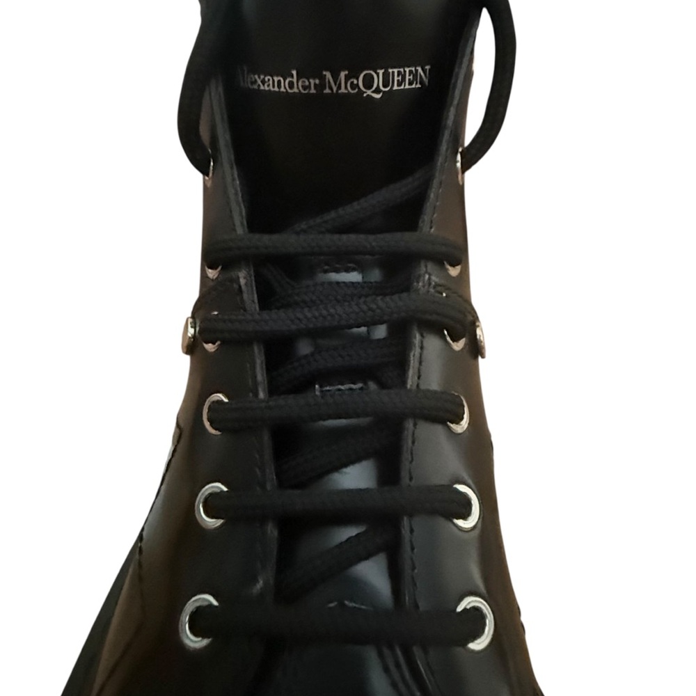 Alexander McQueen Tread Slick Leather Lace Up Spike  Combat Boots - Picture 2 of 9